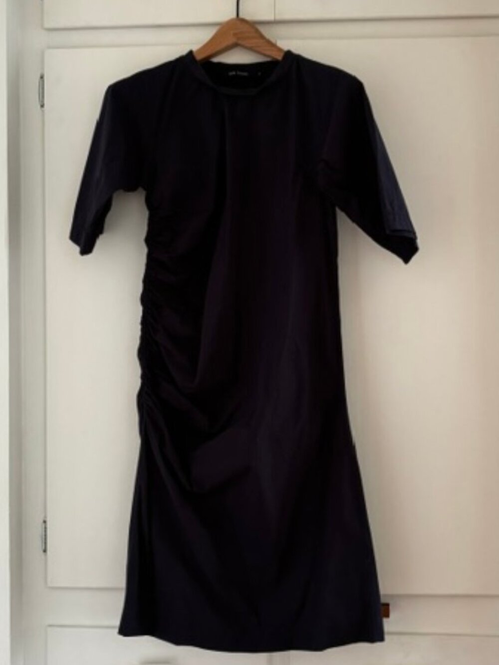 Sofie D'Hoore Navy Blue 100% Cotton Dress with rouching detail on side Size 36